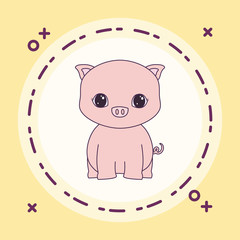 cute piggy animal in frame circular