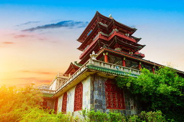 Fototapeta na wymiar Tengwang Pavilion,Nanchang,traditional, ancient Chinese architecture, made of wood.