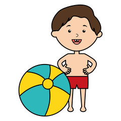 little boy with swimsuit and balloon beach