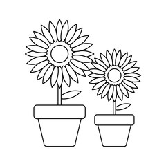 set of sunflowers in pots isolated icon