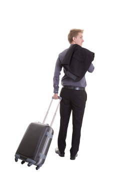 Business man with luggage on white background.