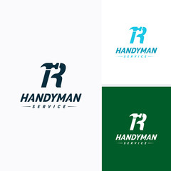 Handyman services Logo vector design, Letter R Hammer Logo