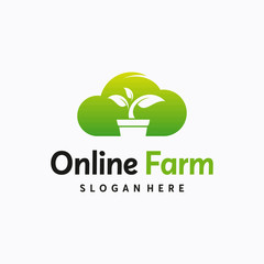 Green Cloud Technology Logo designs concept vector, Online Farm logo symbol