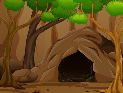 Background scene with a dark rocky cave