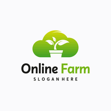 Green Cloud Technology Logo Designs Concept Vector, Online Farm Logo Symbol