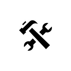 Hammer And Wrench Icon In Flat Style For App, UI, Websites. Black Icon Vector Illustration.