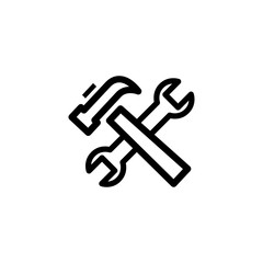 Hammer And Wrench Line Icon In Flat Style For App, UI, Websites. Black Icon Vector Illustration.