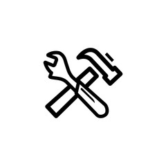 Hammer And Wrench Line Icon In Flat Style For App, UI, Websites. Black Icon Vector Illustration.