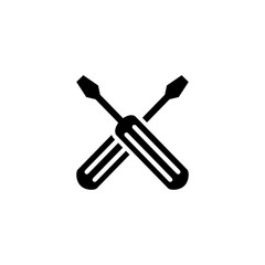 Screwdriver Crossed Icon In Flat Style For App, UI, Websites. Black Icon Vector Illustration.