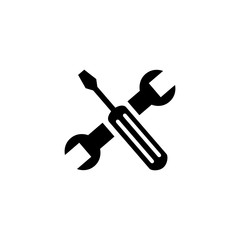 Screwdriver And Wrench Icon In Flat Style For App, UI, Websites. Black Icon Vector Illustration.