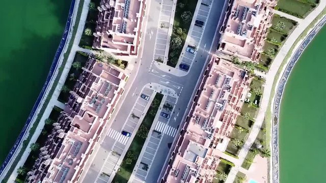 Aerial footage looking down on La Isla in Condado de Alhama, Murcia, Spain