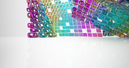 Abstract white and colored gradient glasses interior  with window. 3D illustration and rendering.