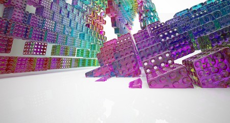 Abstract white and colored gradient glasses interior  with window. 3D illustration and rendering.