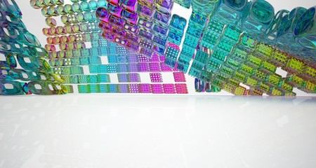 Abstract white and colored gradient glasses interior  with window. 3D illustration and rendering.