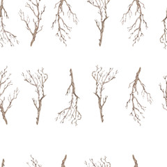 Watercolor seamless pattern with wooden brown branches