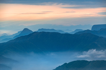 Fototapeta na wymiar The peaks at dusk, Mount Emei, Sichuan Province, China