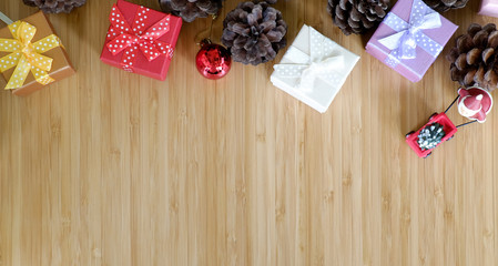 Christmas gift boxes on wood table