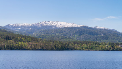 Fototapeta na wymiar Beautiful scenery of mountain and lake in Norway.