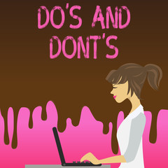 Conceptual hand writing showing Do S And Dont S. Concept meaning Rules or customs concerning some activity or actions Strip Size Lined Paper Sheet Hanging Using Blue Clothespin