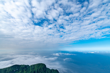 The sea of clouds under the blue sky and white clouds, Emei mountain, Sichuan province, China