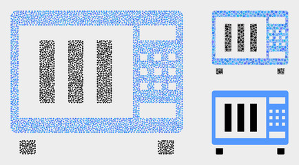 Pixelated and mosaic microwave oven icons. Vector icon of microwave oven formed of irregular spheric dots. Other pictogram is combined from square dots.