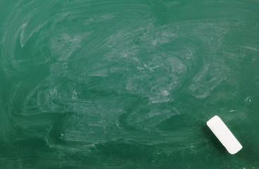 Green school board with piece of chalk as background