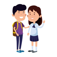 happy little students couple with schoolbag