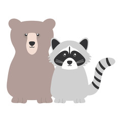 Fototapeta na wymiar cute raccoon and bear woodland characters