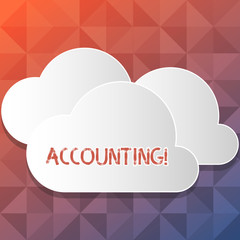 Handwriting text writing Accounting. Conceptual photo Account inner voice motivate yourself Blank White Fluffy Clouds Cut Out of Board Floating on Top of Each Other