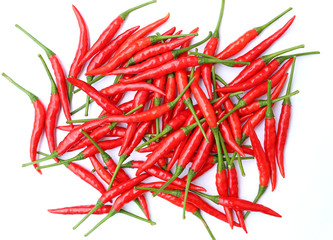 Red hot chili peppers on white background