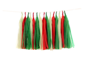 Fototapeta premium Garlands of paper tinsel red, green, mint colors