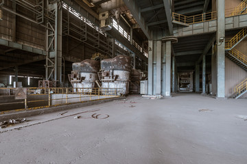 Interior of an old abandoned industrial steel factory