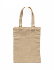 Tote bag mock up hessian sackcolth canvas eco shopping cloth sack mockup blank template isolated on white background (clipping path)