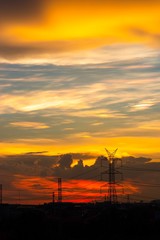 Obraz premium high voltage pole , silhouette , Sunset