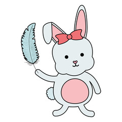cute little rabbit lifting feather character