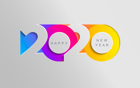 Happy 2020 new year insta colour banner in paper style for your seasonal holidays flyers, greetings and invitations, christmas themed congratulations and cards. Vector illustration.
