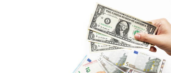 close up of banknote on hand for background