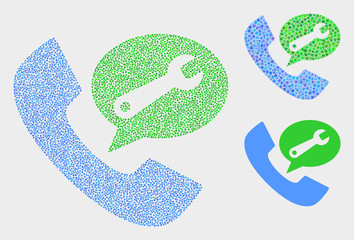 Dotted and mosaic phone service message icons. Vector icon of phone service message constructed of randomized spheric dots. Other pictogram is designed from dots.