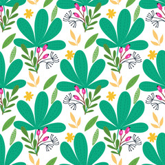 Seamless pattern with leaves, berries on a white background. Vector design for wrapping paper, textile. .