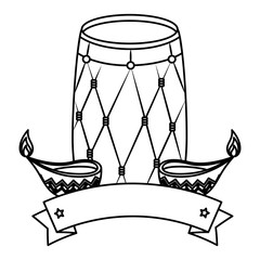Fototapeta na wymiar indian drum with candles ornamental icons