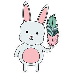 cute little rabbit lifting feather character