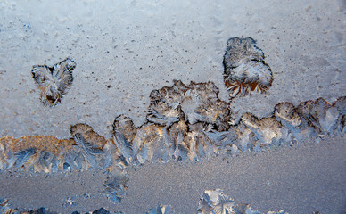 Macro Image Of Colorful Light Frosty Window Glass Natural Ice Patterns