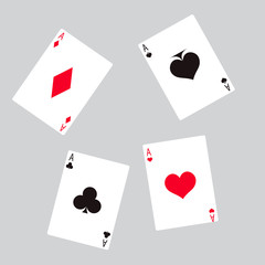 Set of vector ace playing cards grey red background. Vector.