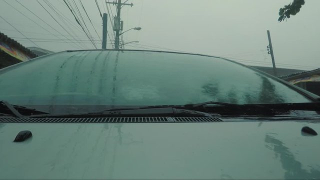 Footage of Front part Of the SUV During Heavy Rains in The Philippines