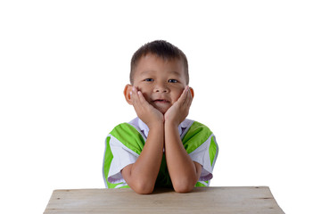 portrait of asian boy in school uniform isolated on white background