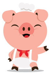 Cute pig chef welcoming with hand. Vector Pig character isolated. - Flat art vector