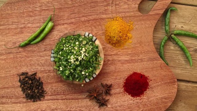 Vegetable cooking preparation chopping table top colourful tasty onion tomato herbs masala vegan