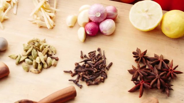 Vegetable cooking preparation chopping table top colourful tasty onion tomato herbs masala vegan