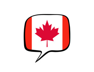 Speech bubble with the flag of Canada on the white background. Vector illustration