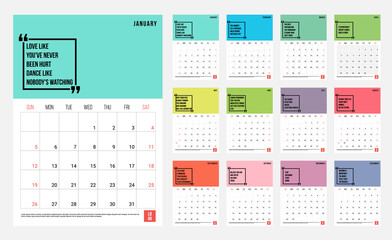 2020 Calendar - illustration. Template. Mock up Week starts Sunday